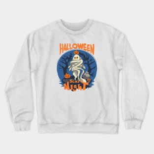 Scary night with a ghost and pumpkins, retro halloween Crewneck Sweatshirt